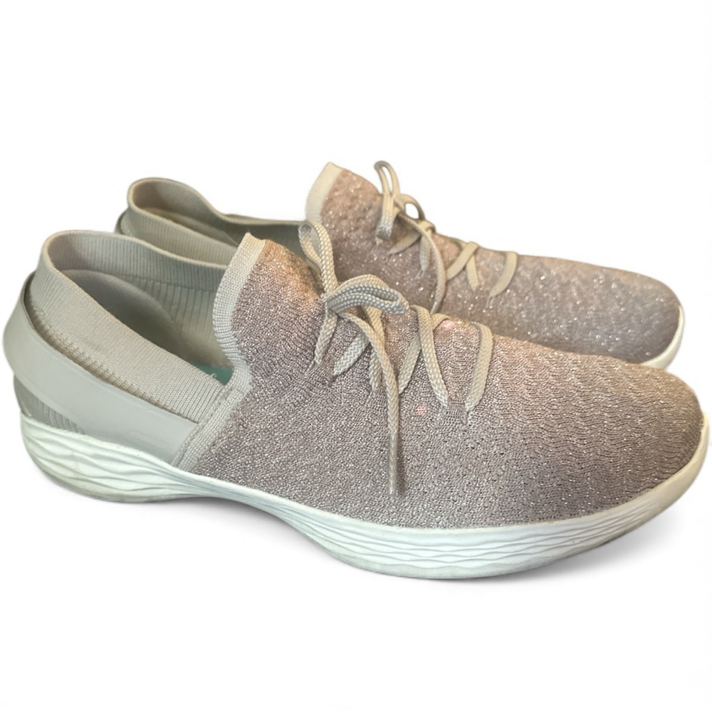 Women's Skechers YOU Rose Gold Glitter Sneakers US 9.5 White Soles